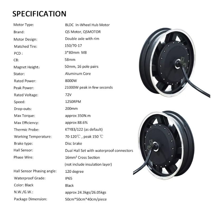 17X3.5 inç 8000W V3 72V/96V Ye - 72V 8000W Brushless Hub Motor incelemesi ve fiyatı